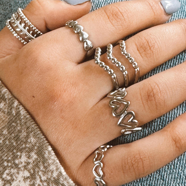 Stainless Steel Adjustable Connected Heart Ring