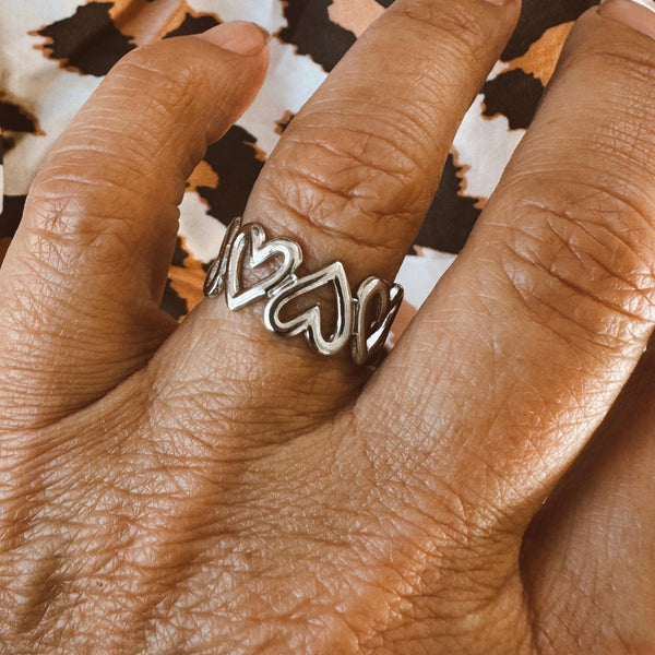 Stainless Steel Adjustable Connected Heart Ring