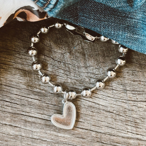 Stainless Steel Bead/Ball Chain Bracelet with a Heart Charm