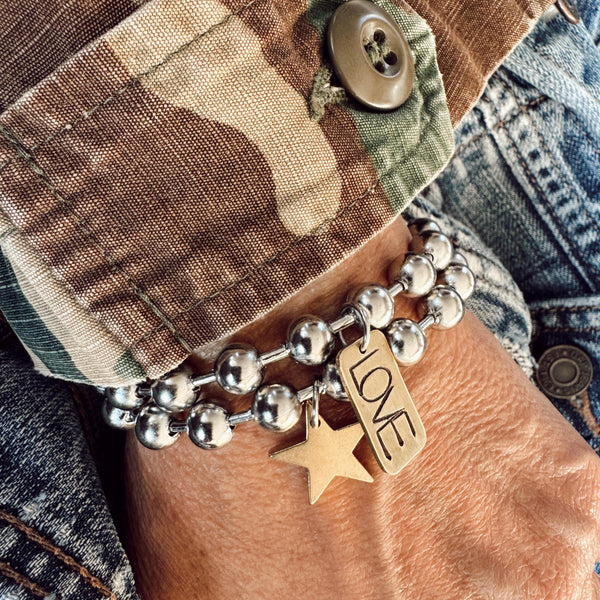 Hand Stamped LOVE Brass Rectangle Tag Bracelet
