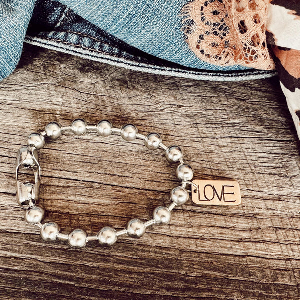 Hand Stamped LOVE Brass Rectangle Tag Bracelet