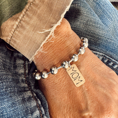 Hand Stamped MOM Brass Rectangle Tag Bracelet