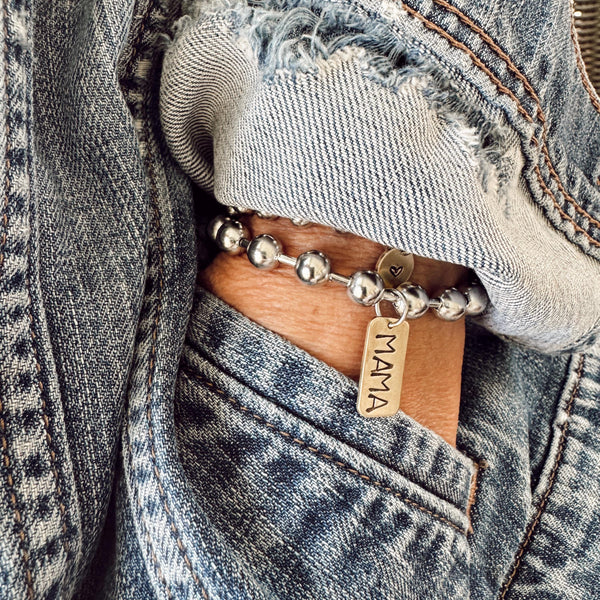 Hand Stamped MAMA Brass Rectangle Tag Bracelet