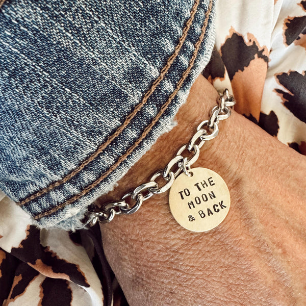 Hand Stamped To The Moon and Back Open link Bracelet