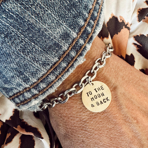 Hand Stamped To The Moon and Back Open link Bracelet