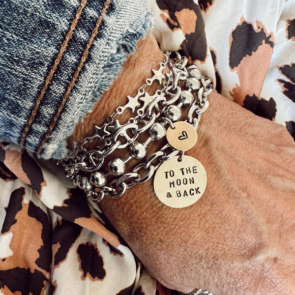 Hand Stamped To The Moon and Back Open link Bracelet