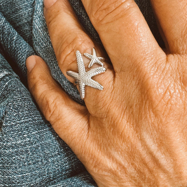 Stainless Steel Adjustable Star Fish Ring