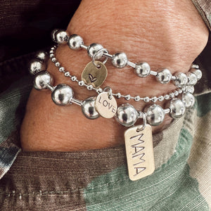 Mixed Metal Trio- Stainless Steel and Brass Hand Stamped Set - Mama Tag + Heart Tag + LOVE Tag
