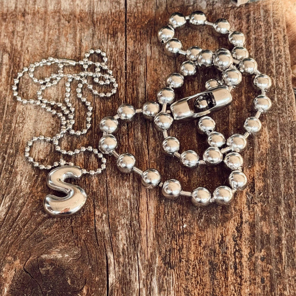 Initial Necklace + Chunky Ball Chain Necklace