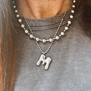 Initial Necklace + Chunky Ball Chain Necklace