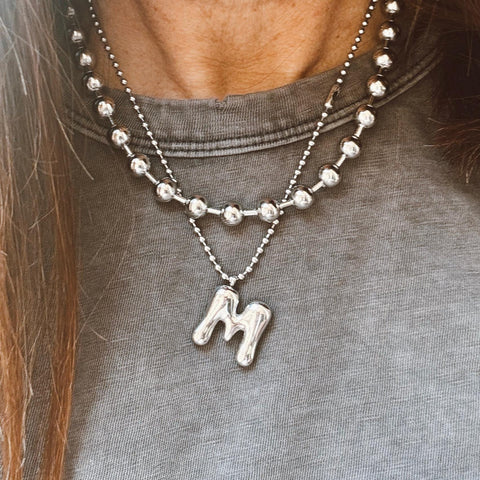 Initial Necklace + Chunky Ball Chain Necklace