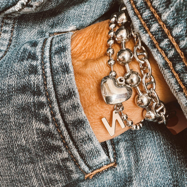 Stainless Steel Polished Ball Chain Letter Charm Bracelet - Custom Initial Charm Bracelet Sweet - Little Gift - Waterproof - Tarnish Proof