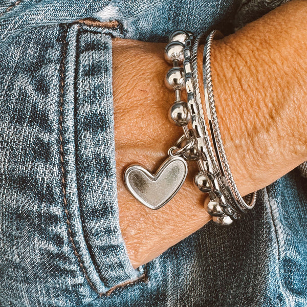 Stainless Steel Bead/Ball Chain Bracelet with a Heart Charm