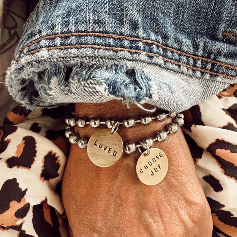 Mixed Metal Set - Hand Stamped LOVED Tag Bracelet & Choose JOY Tag Bracelet