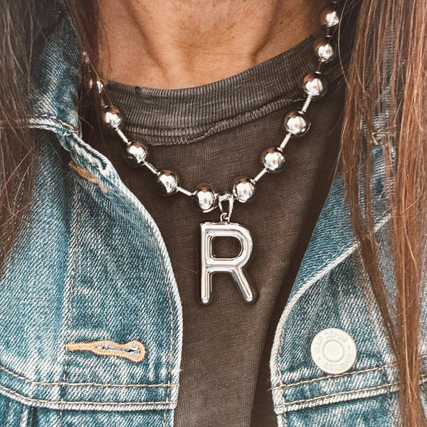 Stainless Steel Large Initial Necklace