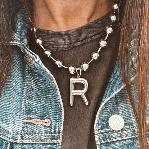 Stainless Steel Large Initial Necklace