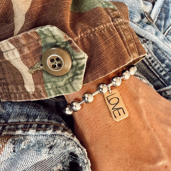 Hand Stamped Brass Personalized Rectangle Tag Bracelet