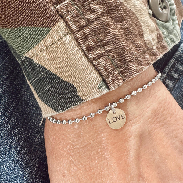 Mixed Metal Trio- Stainless Steel and Brass Hand Stamped Set - Mama Tag + Heart Tag + LOVE Tag
