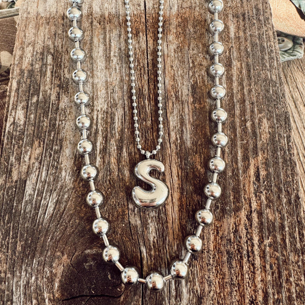 Initial Necklace + Chunky Ball Chain Necklace
