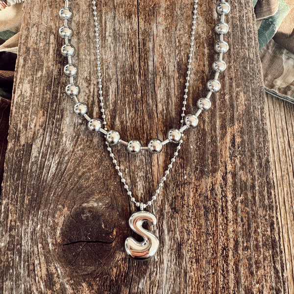 Initial Necklace + Chunky Ball Chain Necklace