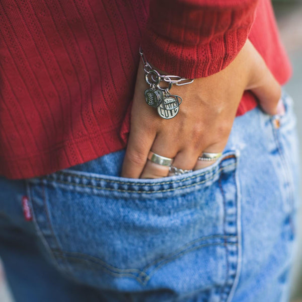 NEW - Stainless Steel Football & Love Charm bracelet - Polished and Shiny - Waterproof, all things proof - Football Mom - Sport Mom