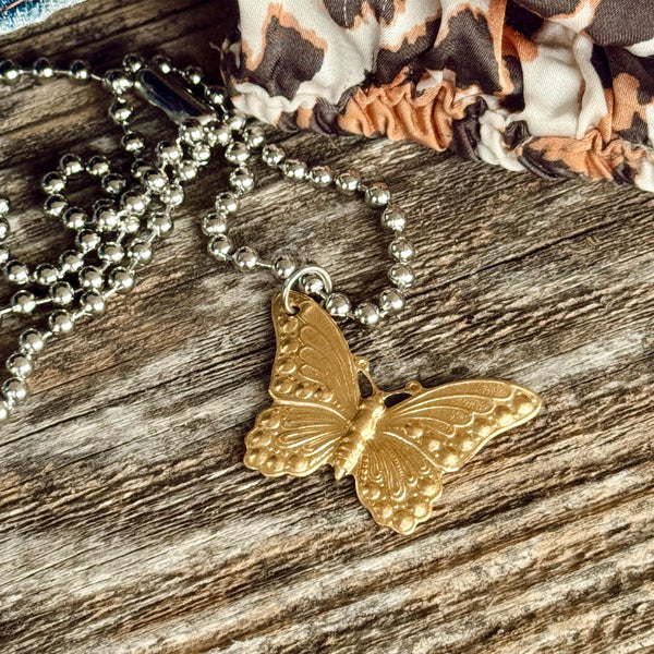Butterfly Brass Charm Necklace