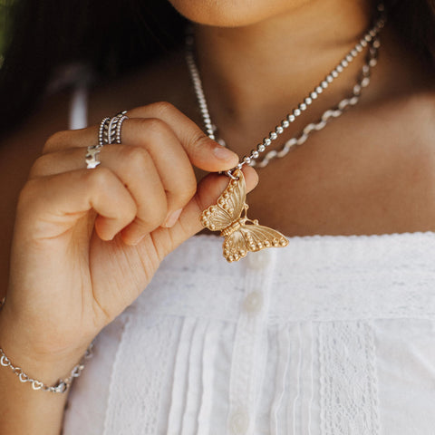 Butterfly Brass Charm Necklace