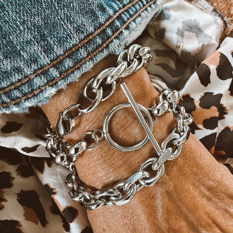 Stainless Steel Rolo Chain + Oval Link Chain + Chunky Layered Oval Link Chain Set