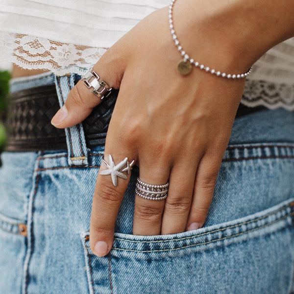 Stainless Steel Adjustable Star Fish Ring