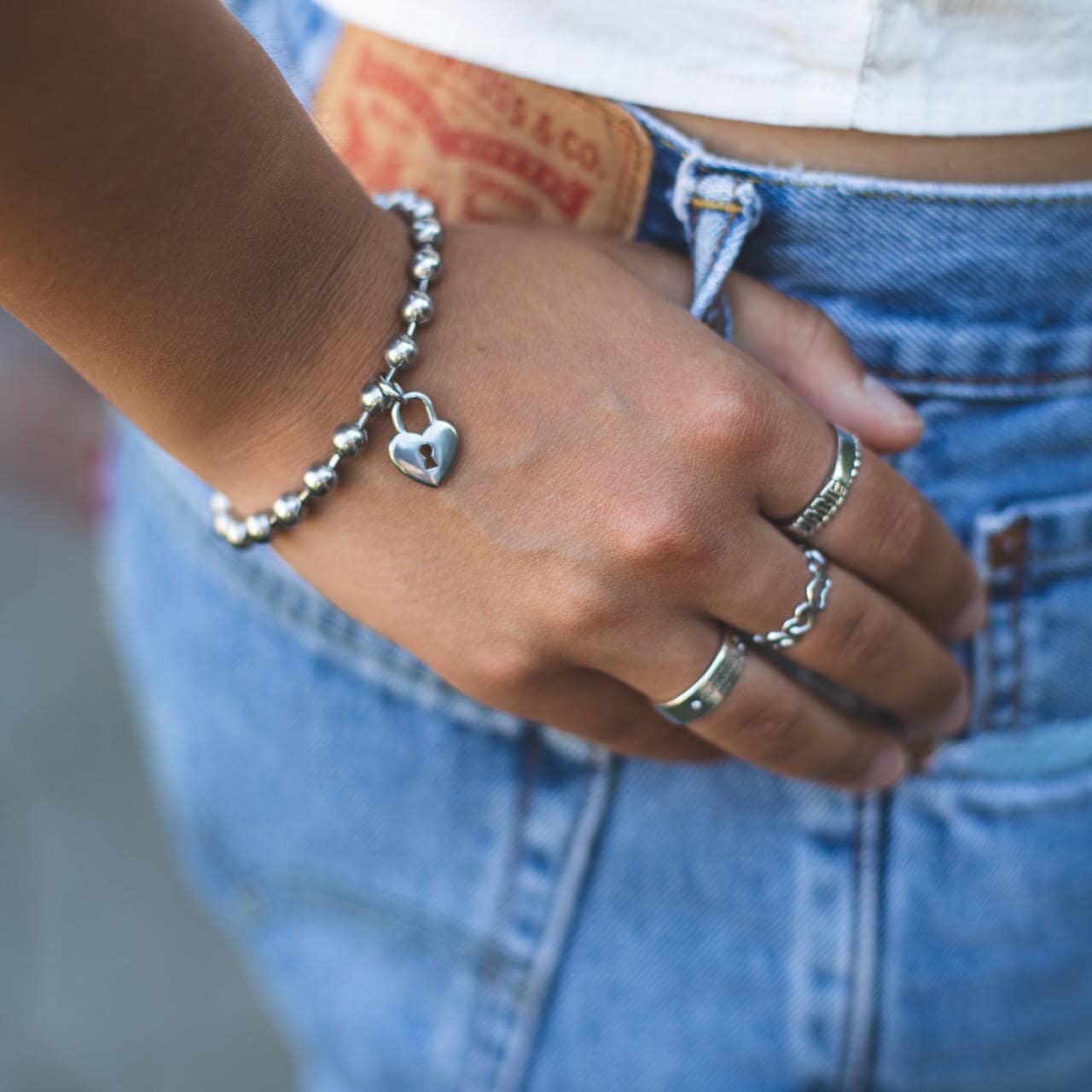 Stainless Steel Bead/Ball Chain Bracelet with a locket Charm