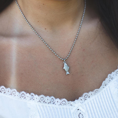Stainless Steel Ball chain Necklace with a Fisherman/Fish Charm