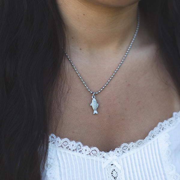 Stainless Steel Ball chain Necklace with a Fisherman/Fish Charm