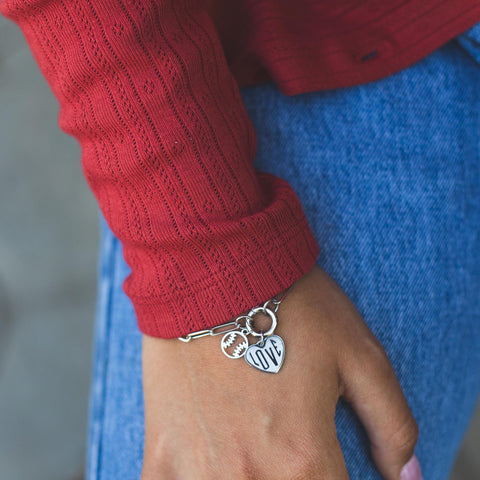 NEW - Stainless Steel Baseball & Love Charm bracelet - Polished and Shiny - Waterproof, all things proof - Football Mom - Sport Mom