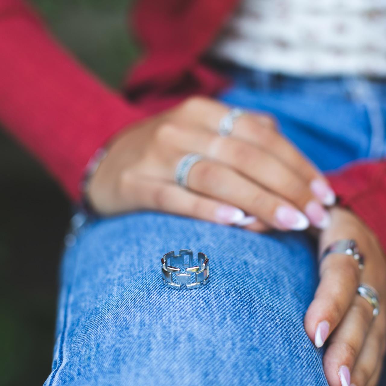 Stainless Steel Block Chain Ring