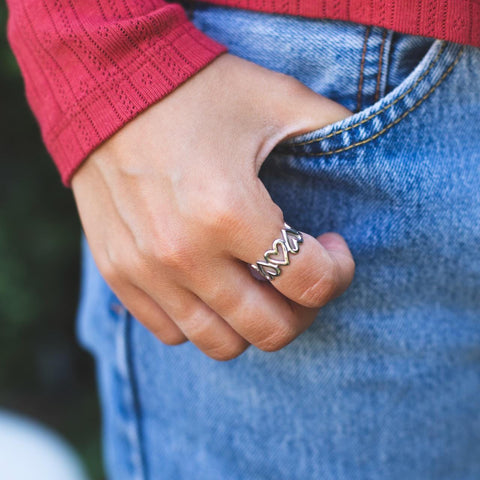 Stainless Steel Adjustable Connected Heart Ring - Waterproof - Anti Tarnish -  Birthday Gift - Bestie Gift - Favorite Summer Ring