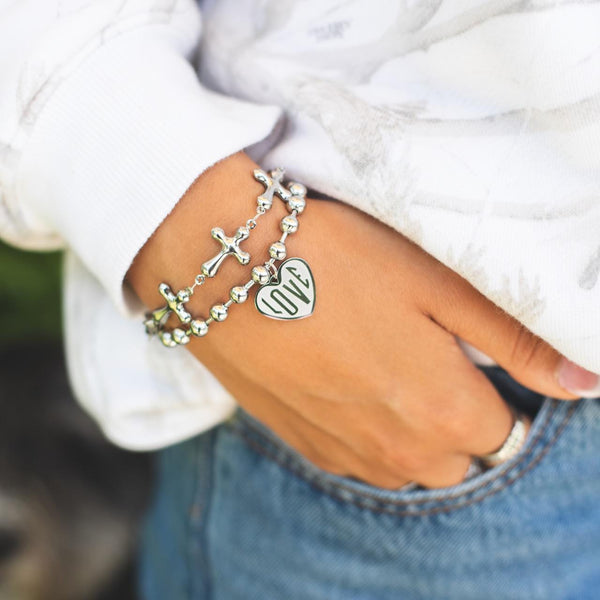 Stainless Steel Set - Connected Cross Bracelet & our new LOVE bracelet  Water proof - Tarnish proof  - Polished Stainless Steel - Perfect