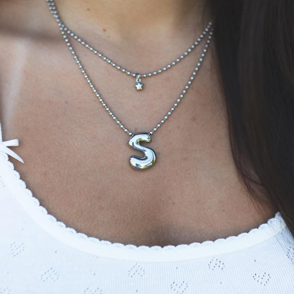 Stainless Steel Initial Necklace + Star Charm Necklace